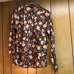 Land’s End long sleeve button-down size 10 brown flower pattern